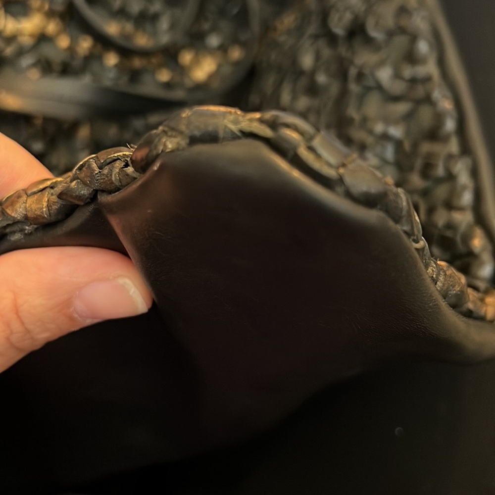 ๐๐RITA MERLINI WOVEN BAG BLACK GOLD LARGE HANDBAG MADE IN ITALY BASKET WEAVE - Picture 16 of 17